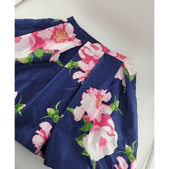 Sequin Hearts Navy Blue Bold Floral Skirt Size 7 Juniors Statement Pink Flowers - Picture 5 of 9